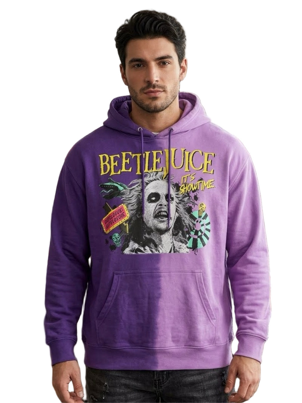 MAD Engine Unisex Ombre Colorful Purple Beetlejuice Graphic Hoodie Size XL